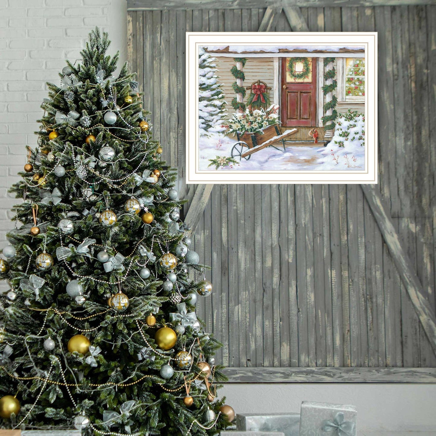 Trendy Decor 4U Holiday Porch White Framed Wall Art for Living Room, Farmhouse Wall Art Print for Home Decor, Bedroom Wall Art by Pam Britton