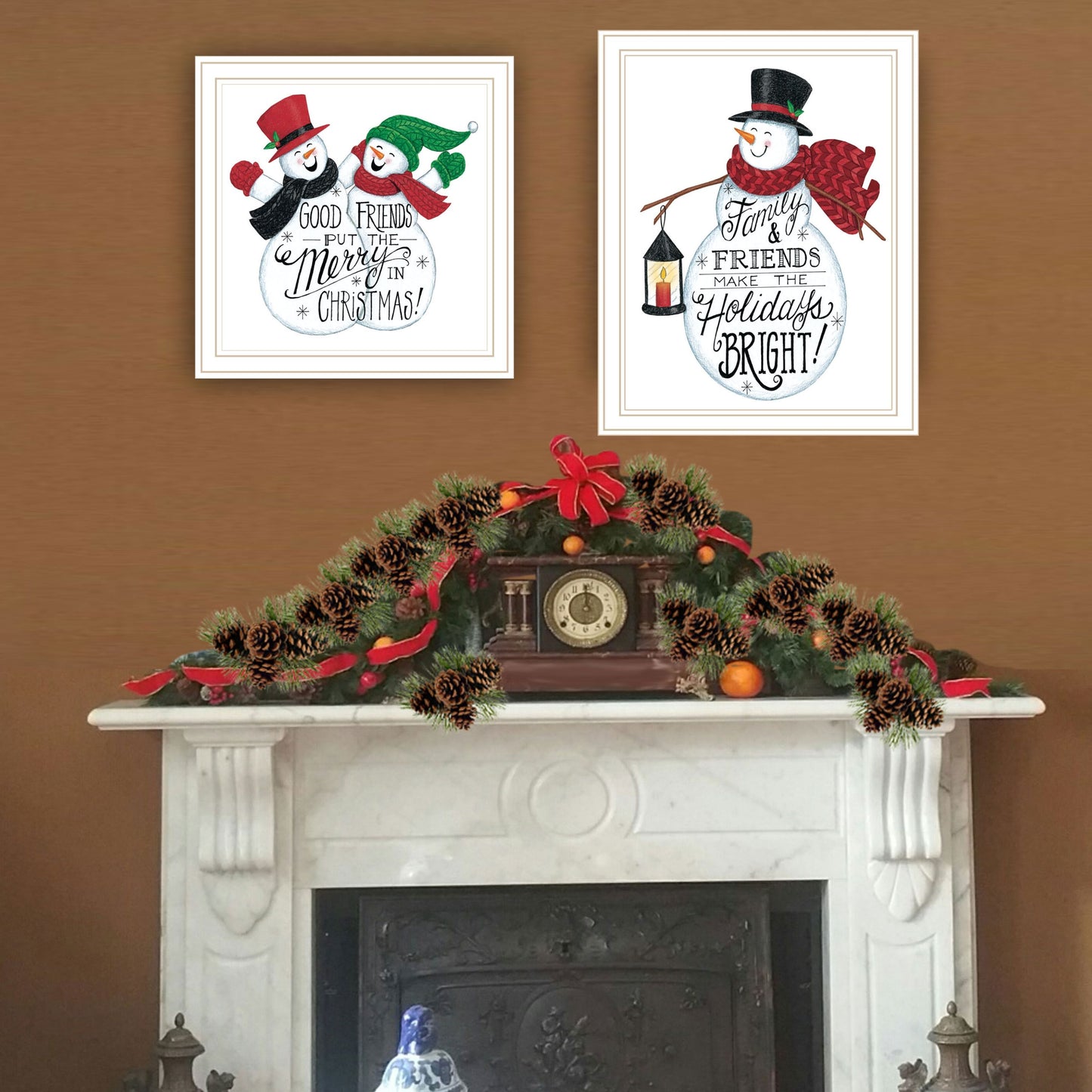 Trendy Decor 4U 2- Piece Vignette Good Friends Snowman White Framed Wall Art for Living Room, Bedroom Wall Art Print for Home Decor by Deb Strain