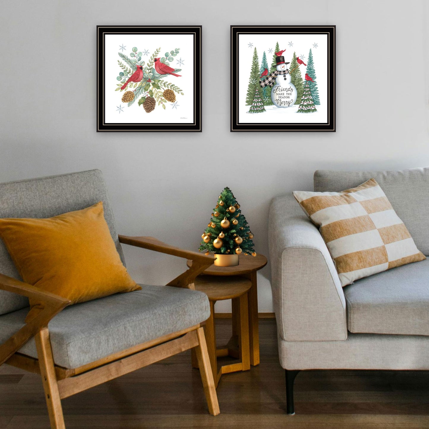 Trendy Decor 4U 2- Piece Vignette Friends Make the Season Merry Black Framed Wall Art for Living Room, Bedroom Wall Art Print for Home Decor by Deb Strain