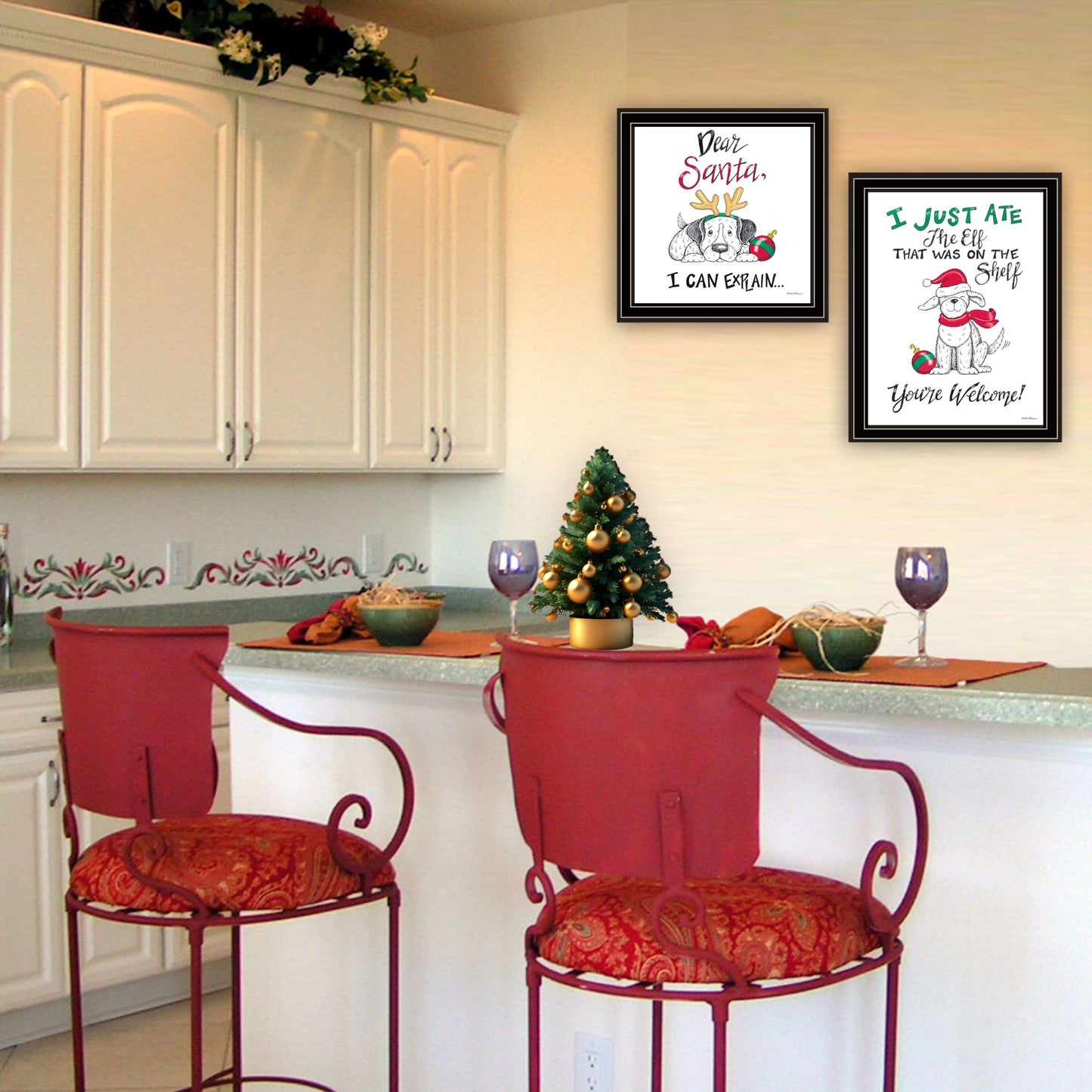 Trendy Decor 4U 2- Piece Vignette Dear Santa, I Can Explain Black Framed Wall Art for Living Room, Bedroom Wall Art Print for Home Decor by Deb Strain