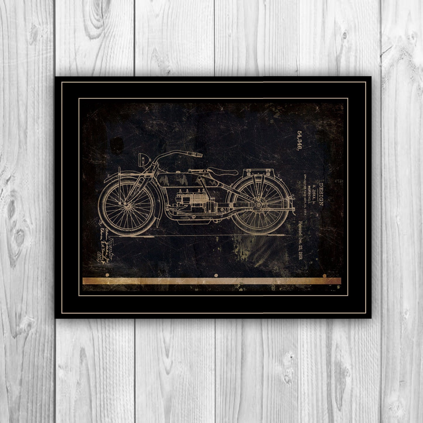 "Motor Bike Patent I" by Cloverfield & Co, Ready to Hang Framed Print, Black Frame