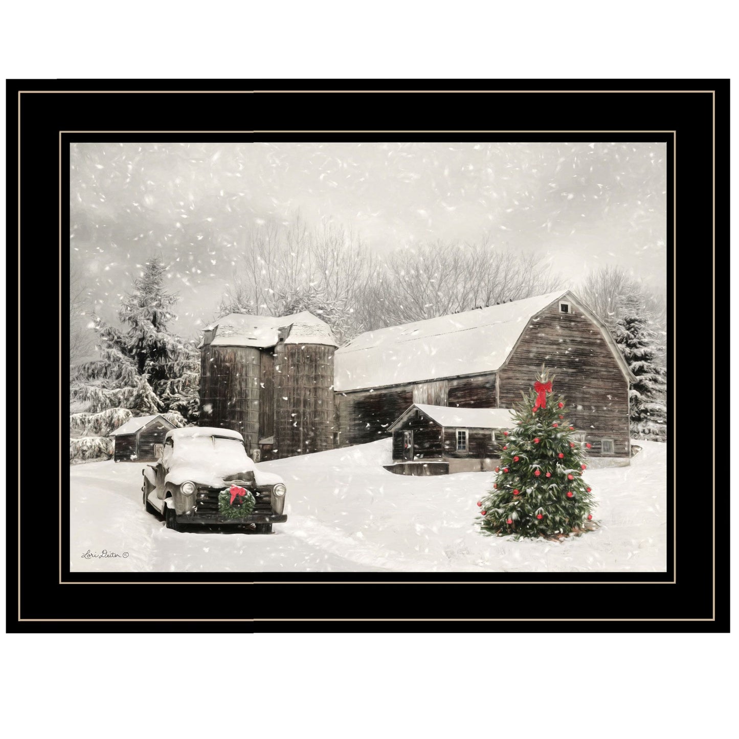 Trendy Decor 4U "Farmhouse Christmas" Framed Wall Art, Modern Home Decor Framed Print for Living Room, Bedroom & Farmhouse Wall Decoration by Lori Deiter