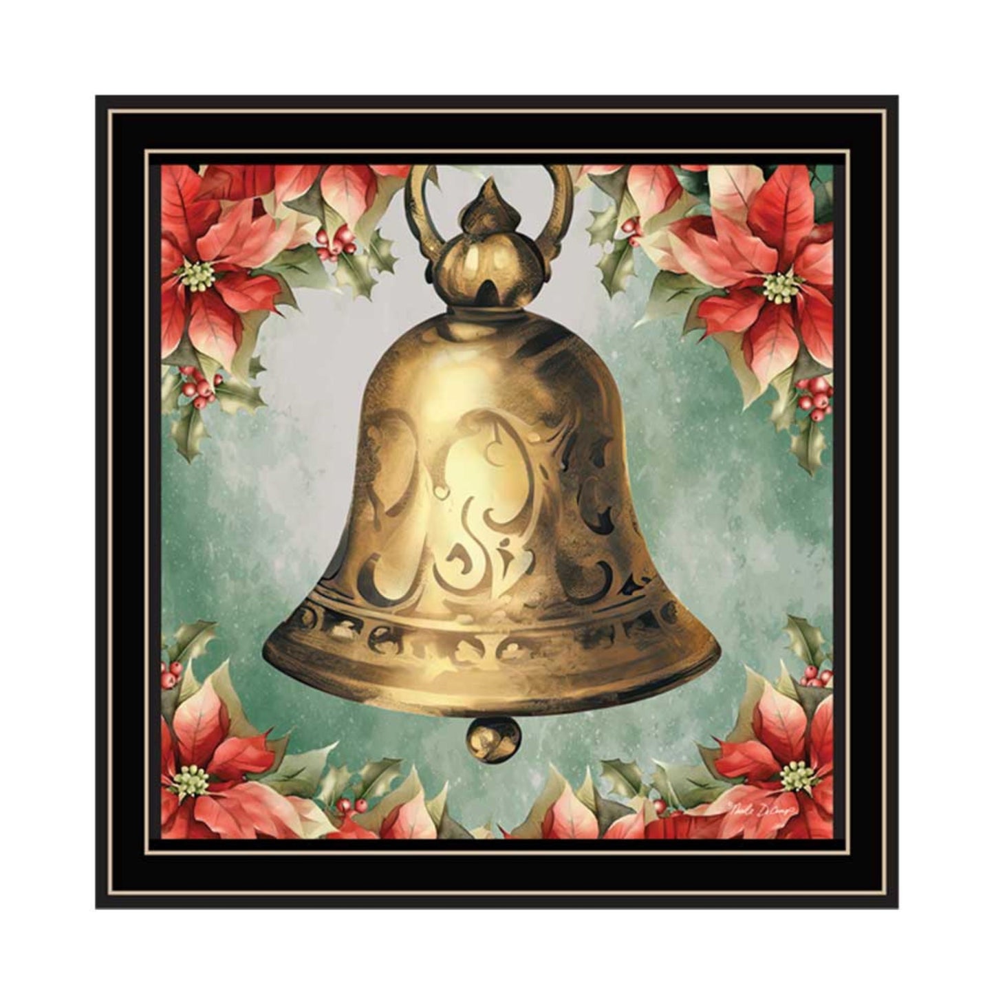 Trendy Decor 4U 2-Piece Vignette Old World Reindeer & Bell Black Framed Wall Art for Living Room, Holiday Wall Art Print for Home Decor, Bedroom Wall Art by Nicole DeCamp