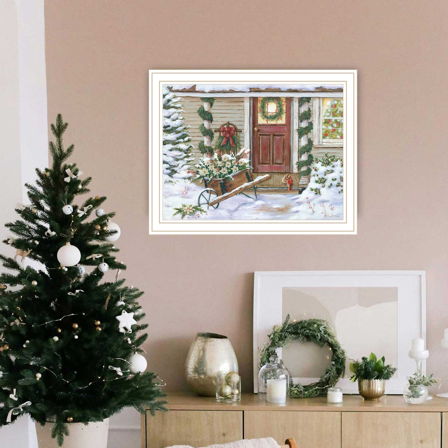 Trendy Decor 4U Holiday Porch White Framed Wall Art for Living Room, Farmhouse Wall Art Print for Home Decor, Bedroom Wall Art by Pam Britton