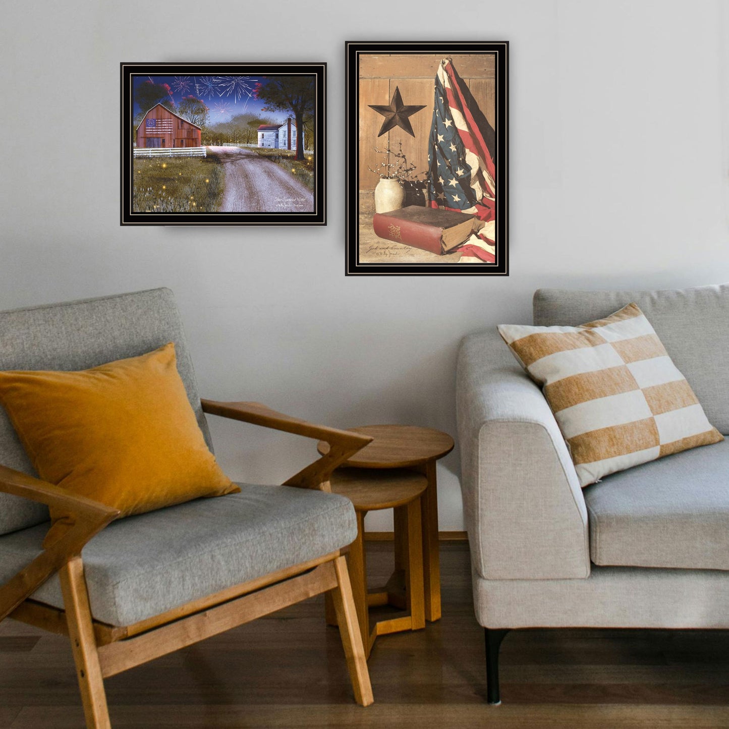 Trendy Decor 4U 2- Piece Vignette Star Spangled Night, God & Country Black Framed Wall Art for Living Room, Bedroom Wall Art Print for Home Decor by Billy Jacobs
