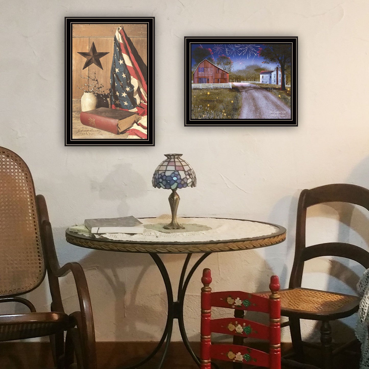 Trendy Decor 4U 2- Piece Vignette Star Spangled Night, God & Country Black Framed Wall Art for Living Room, Bedroom Wall Art Print for Home Decor by Billy Jacobs