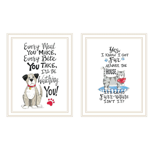 Trendy Decor 4U 2- Piece Vignette It's Called Furr-niture Isn't It? White Framed Wall Art for Living Room, Bedroom Wall Art Print for Home Decor by Deb Strain